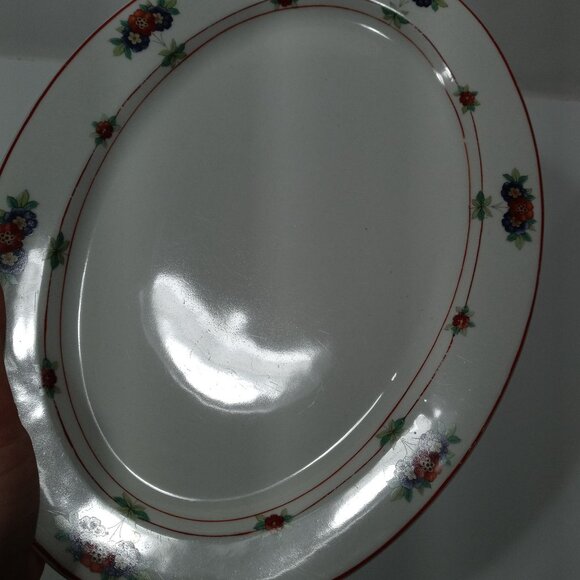 O.P. Co Syracuse China Canterbury Oval Serving Platter Floral Red Trim Vintage - Picture 6 of 13